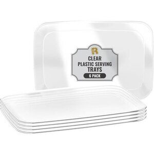 Clear Plastic Serving Trays 6 Pack Heavy Duty Rectangular Party Food Platters